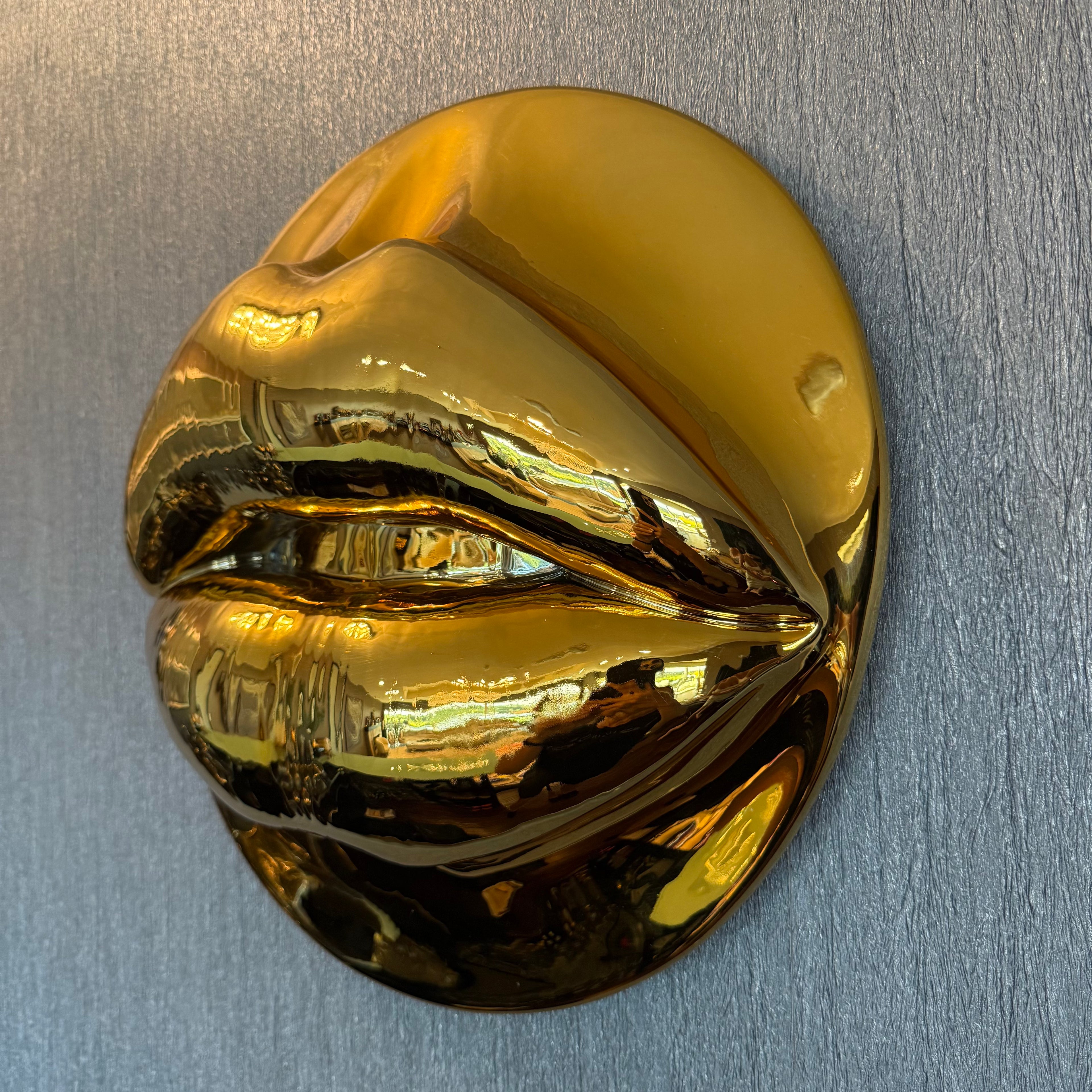 Gold Chrome Parted Lips Sculpture