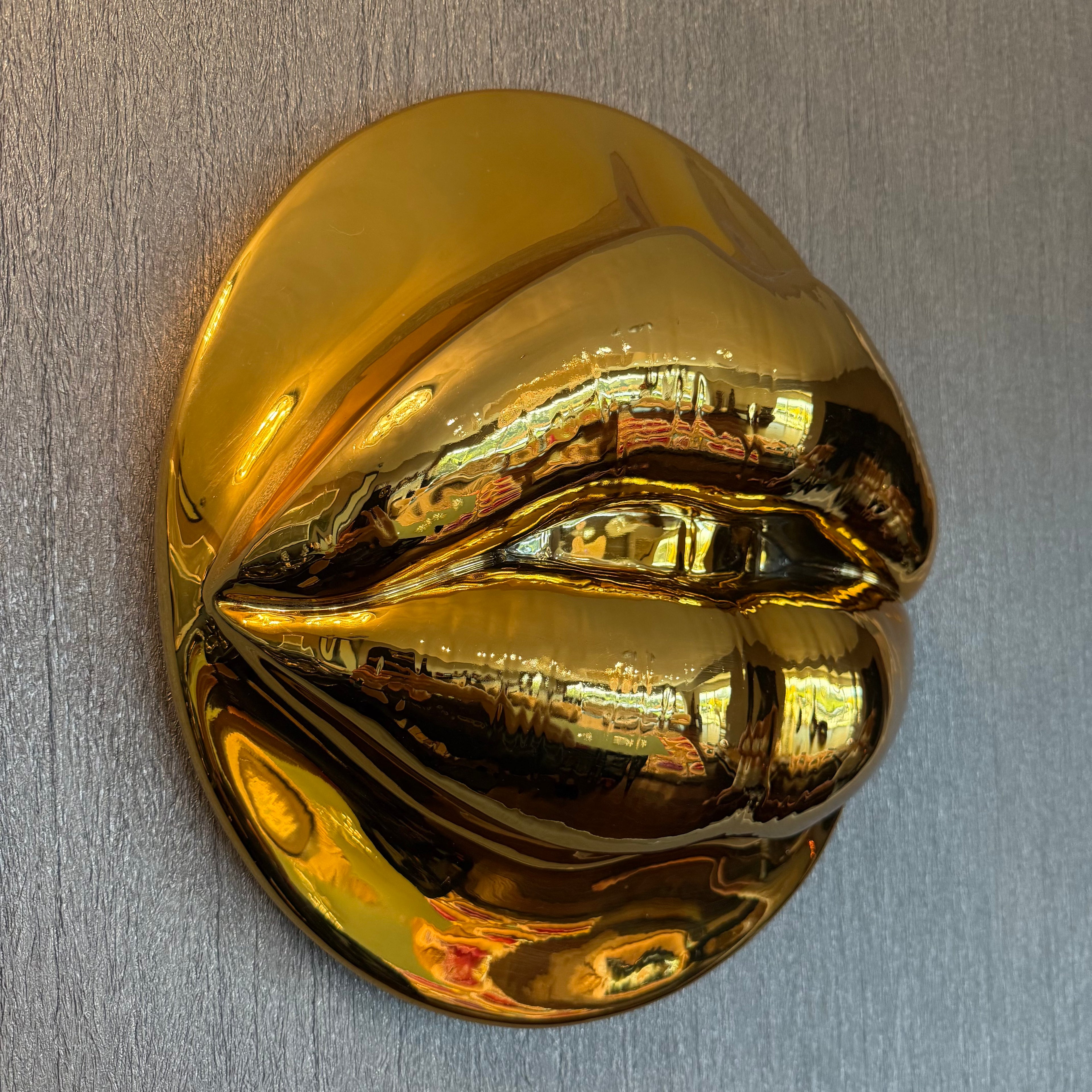 Gold Chrome Parted Lips Sculpture