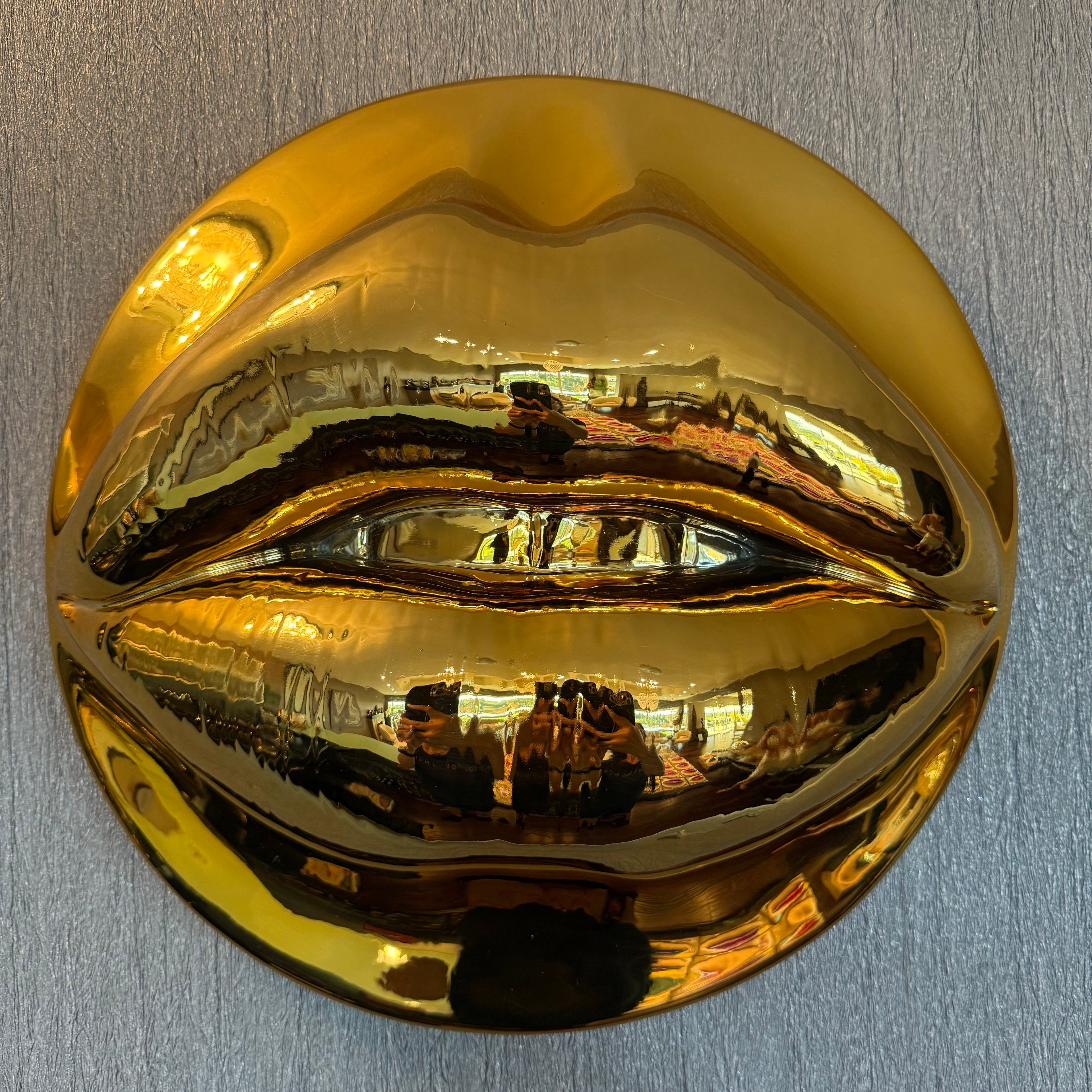 Gold Chrome Parted Lips Sculpture
