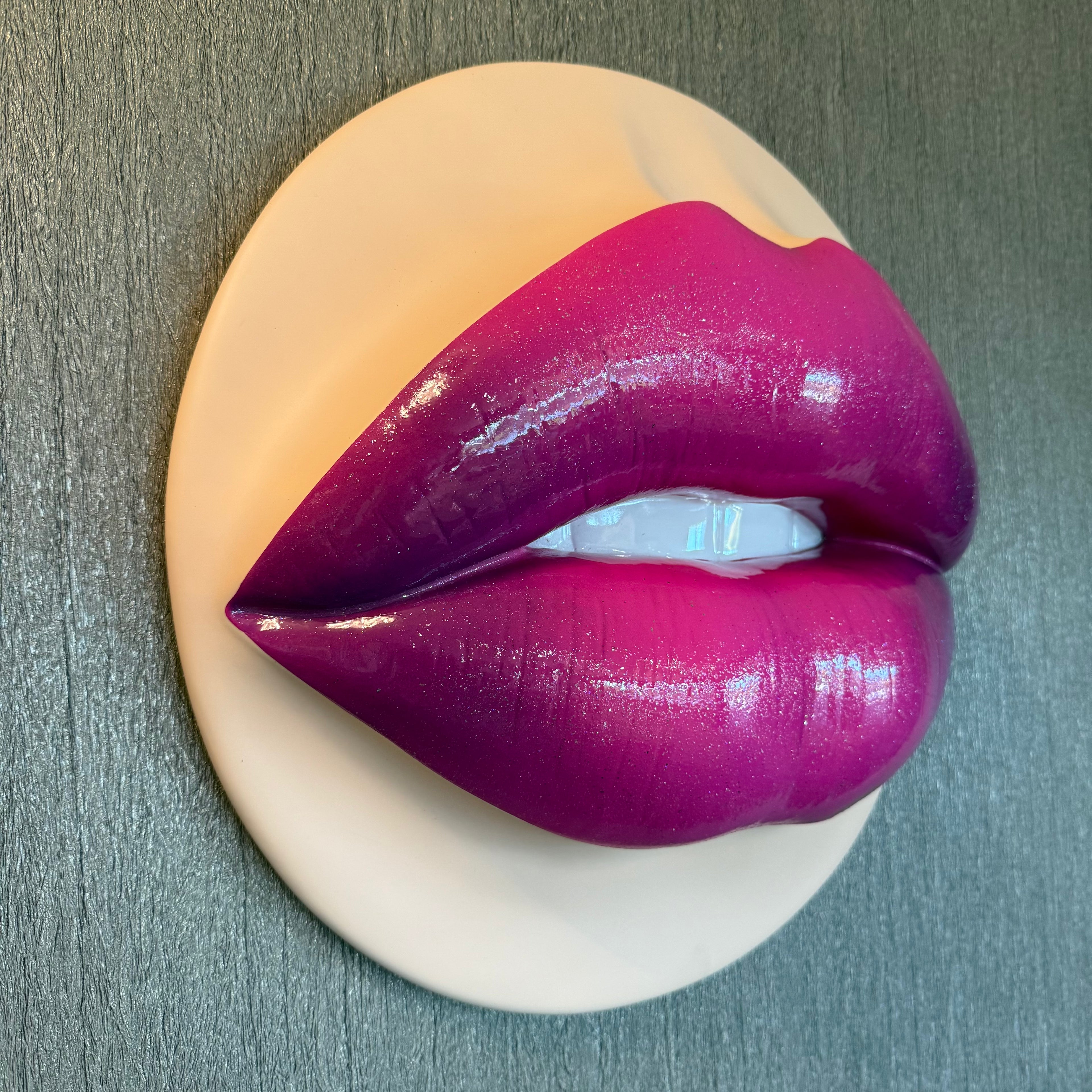 Pink Corvette Parted Lips Sculpture