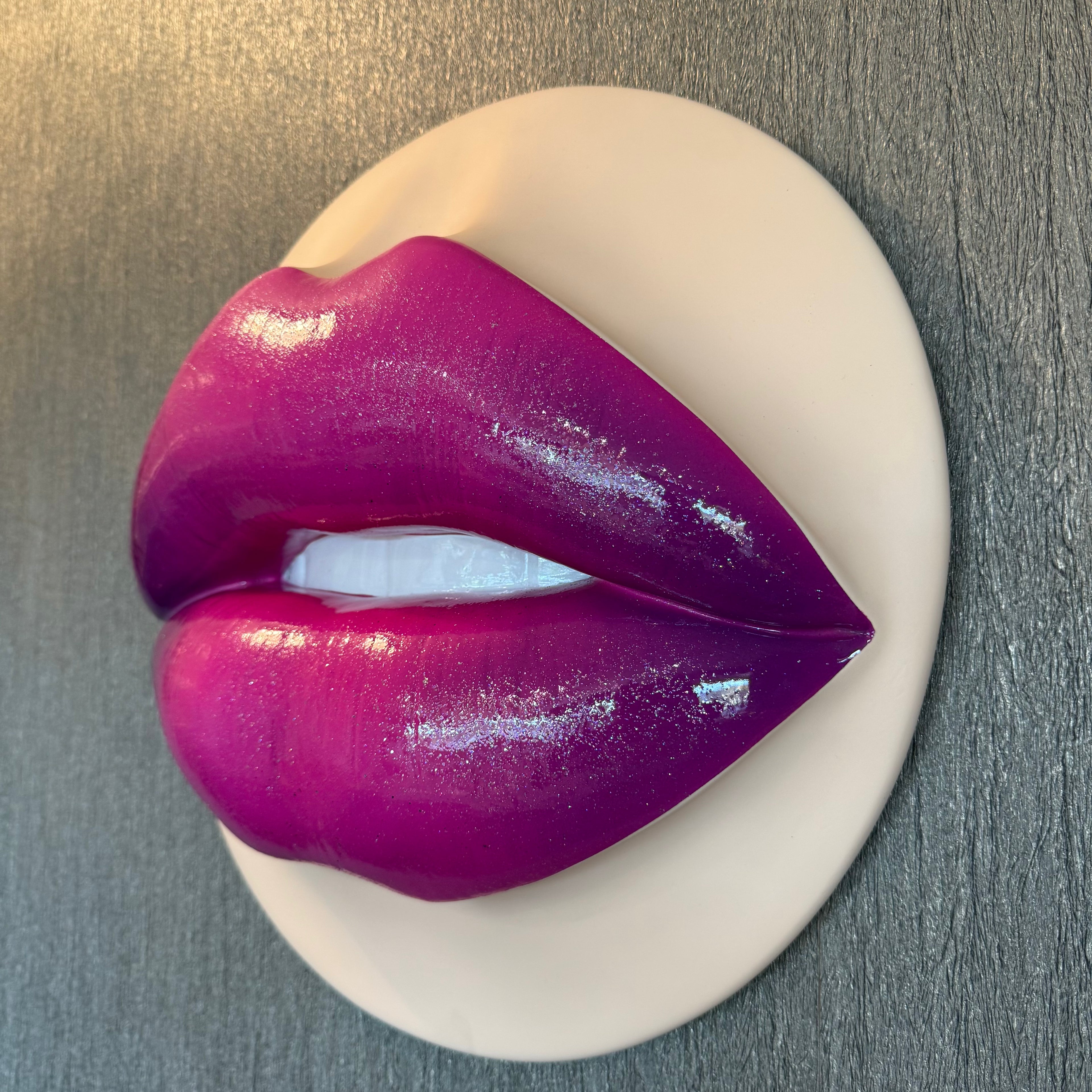 Pink Corvette Parted Lips Sculpture