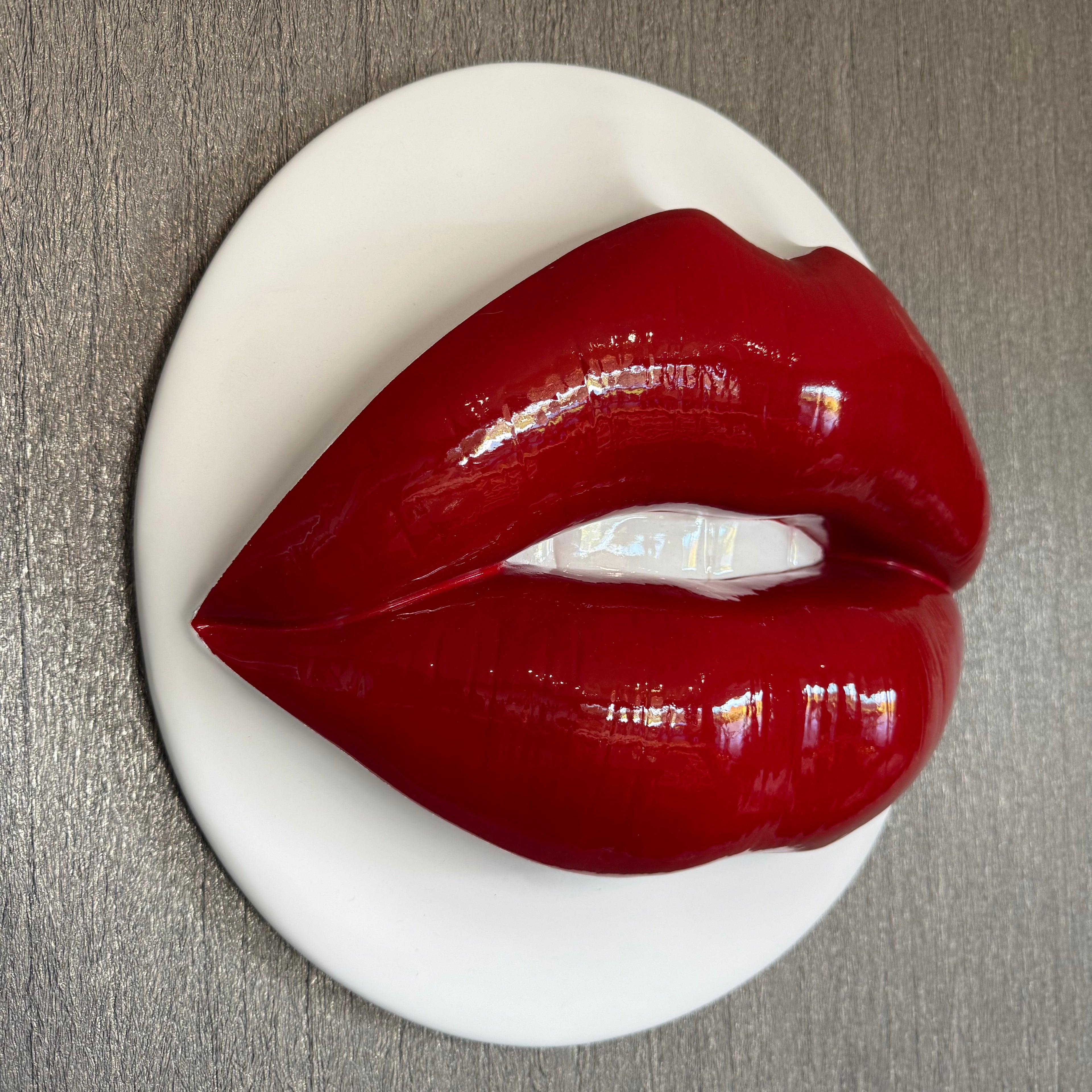 Spectrum Cherry Red Parted Lips Sculpture