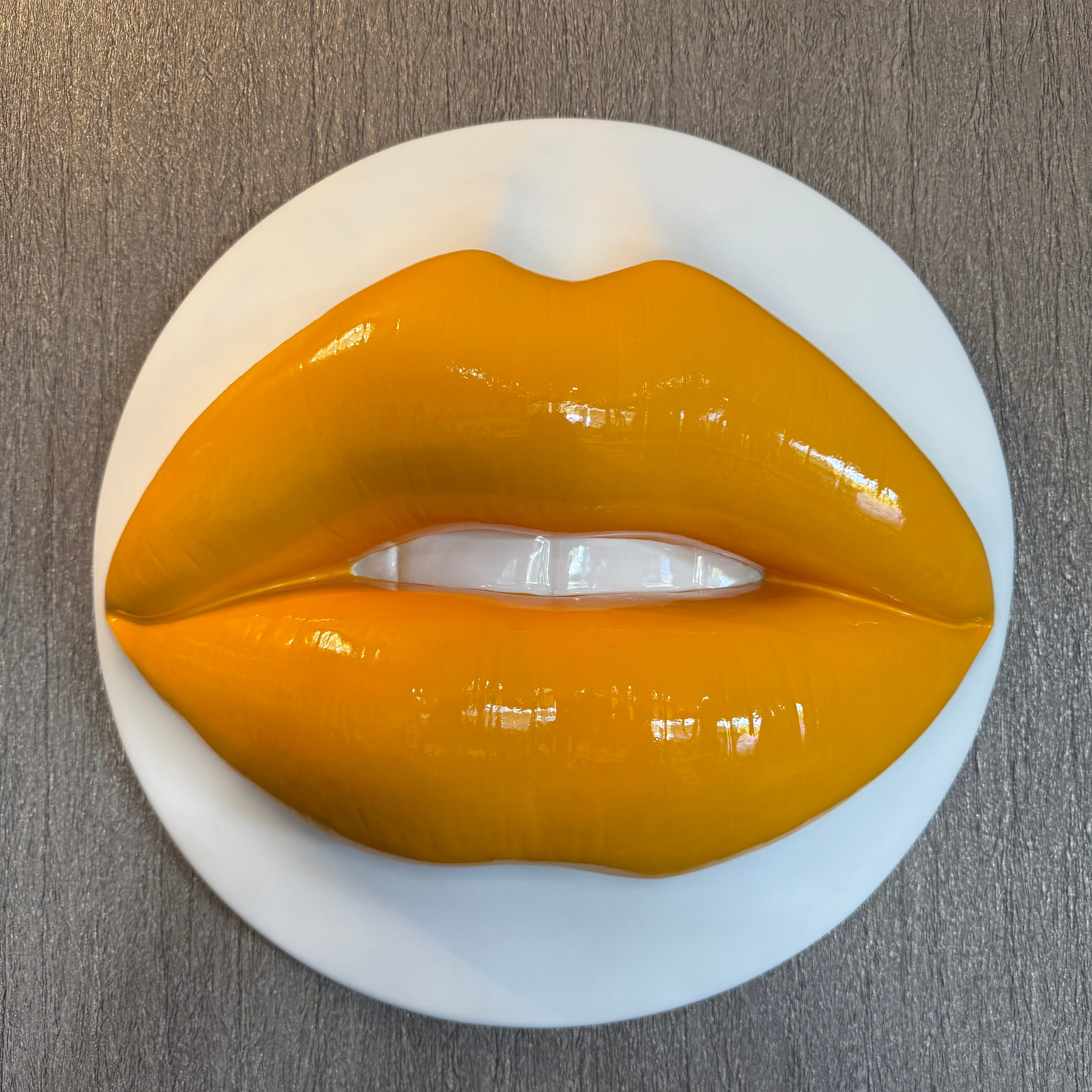 Spectrum Orange Parted Lips Sculpture